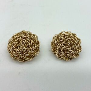 Vintage Gold Tone Woven Clip Style Earrings
